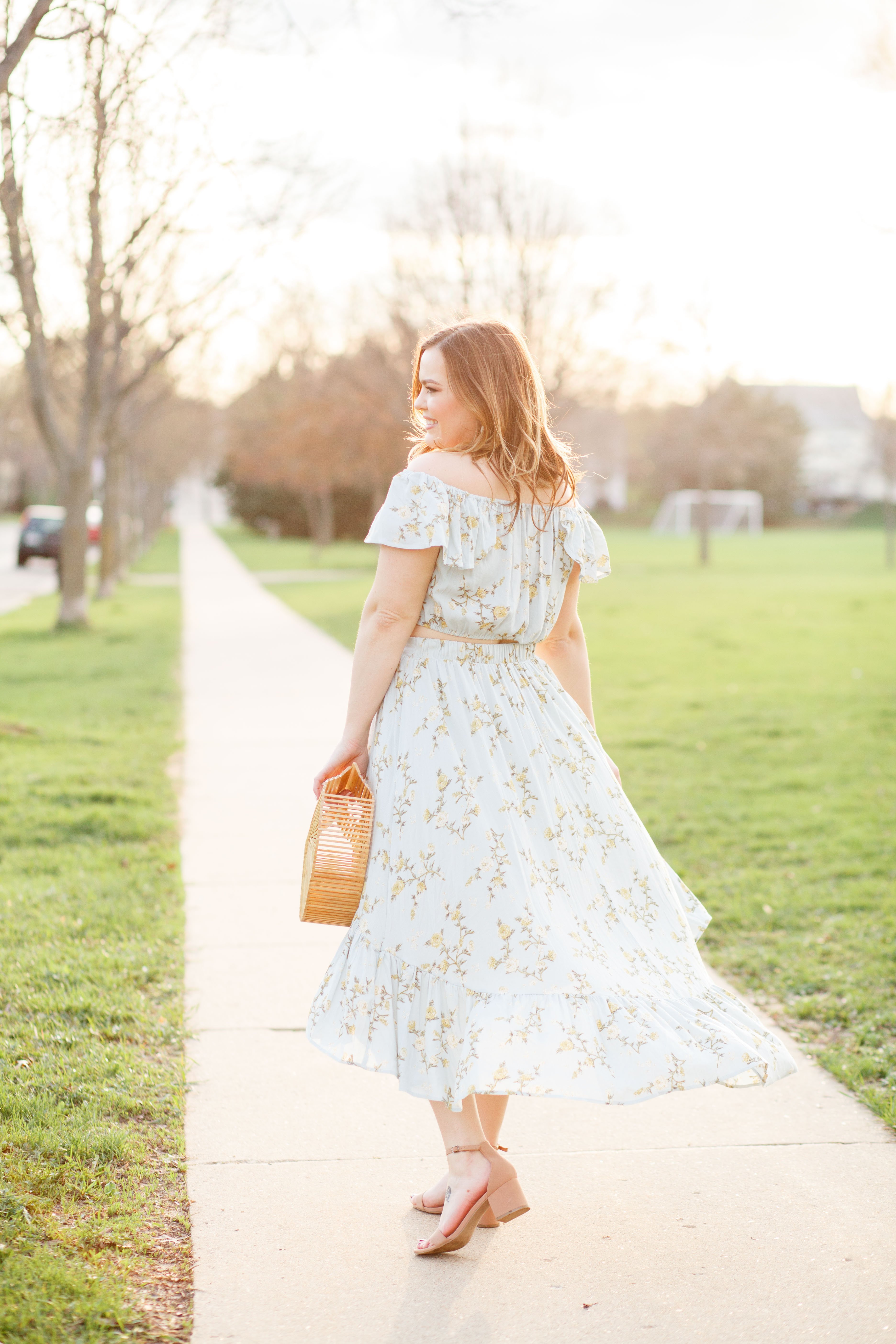 wedding guest dress floral 2 piece