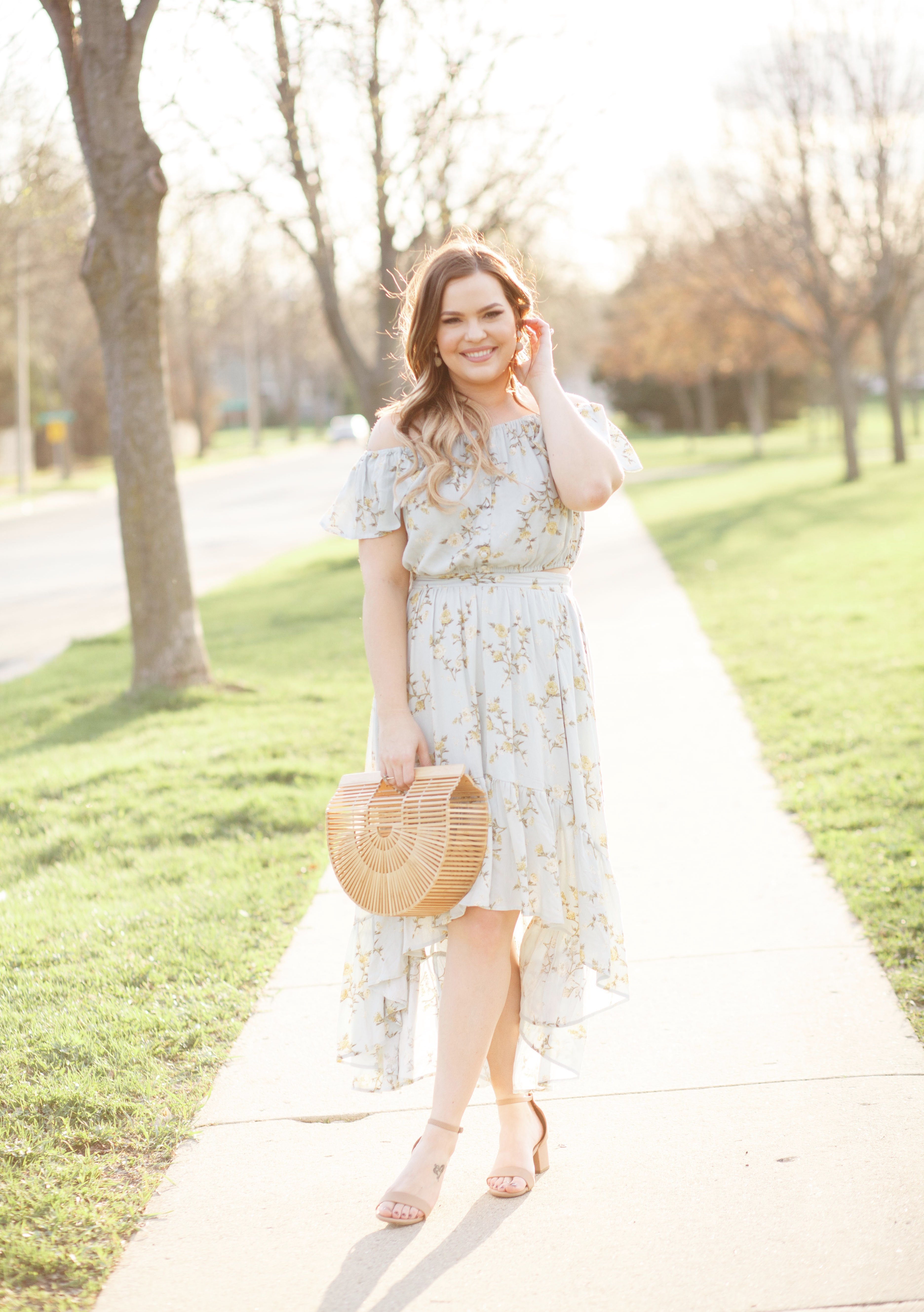 wedding guest dress floral 2 piece