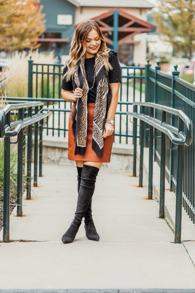 2 Ways to Style a Faux Leather Skirt for Fall - Kelsie Kristine