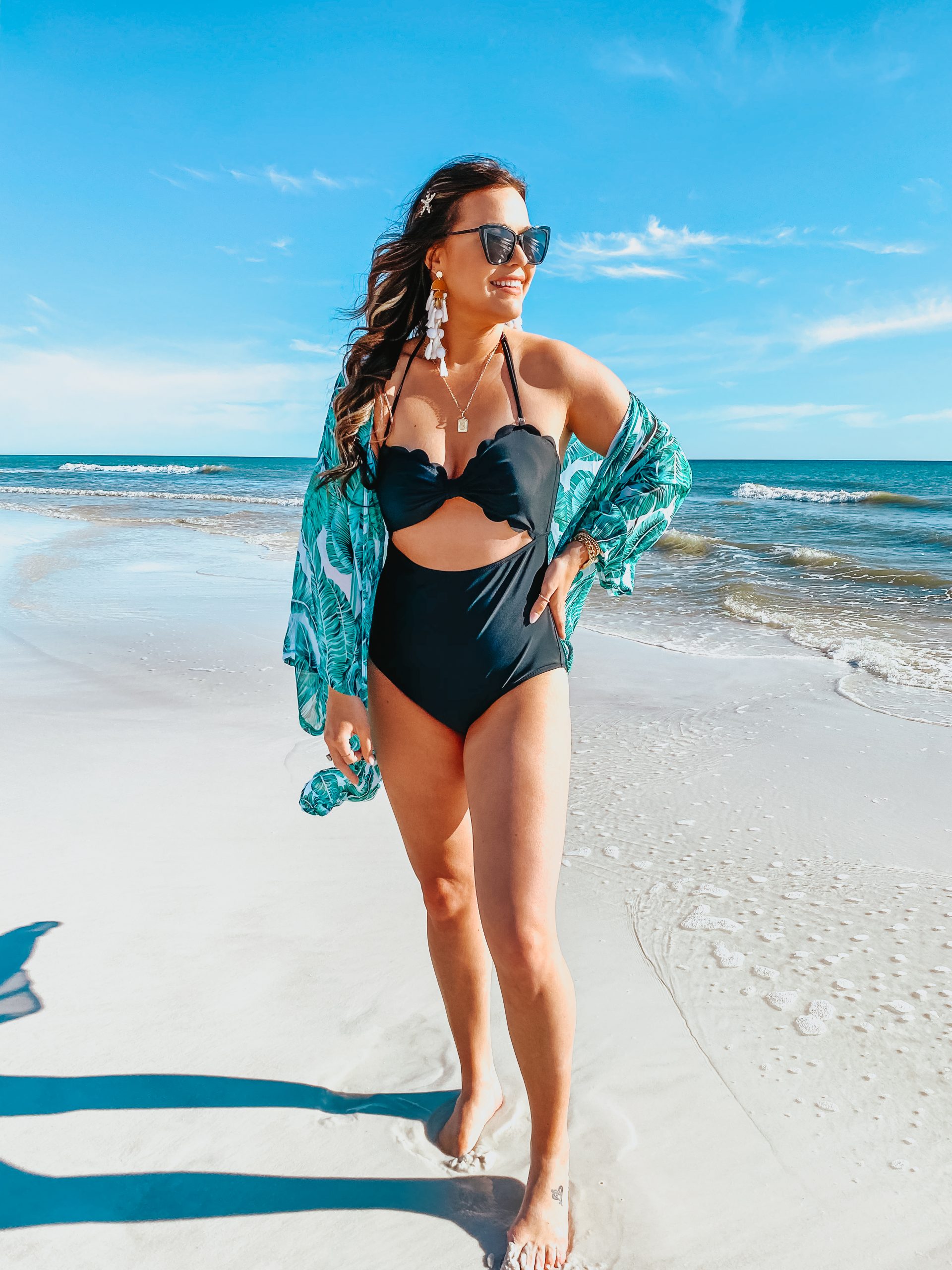Dark Teal Scalloped Maternity One-Piece Swimsuit