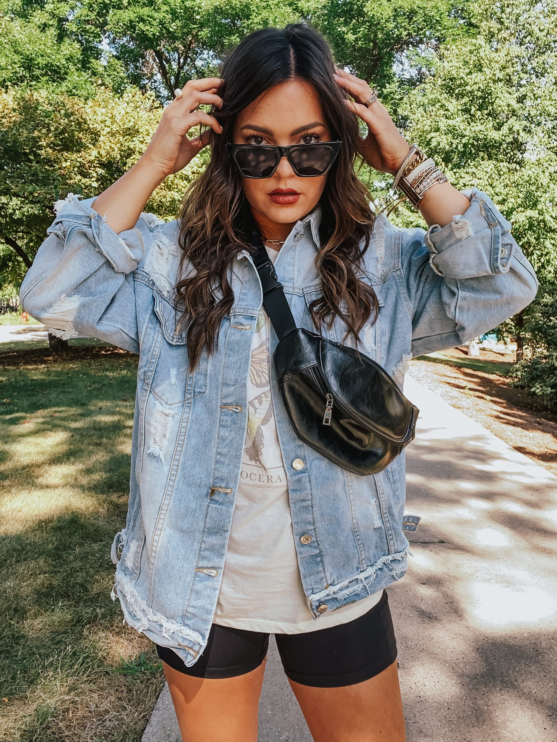 Jean jacket and store biker shorts