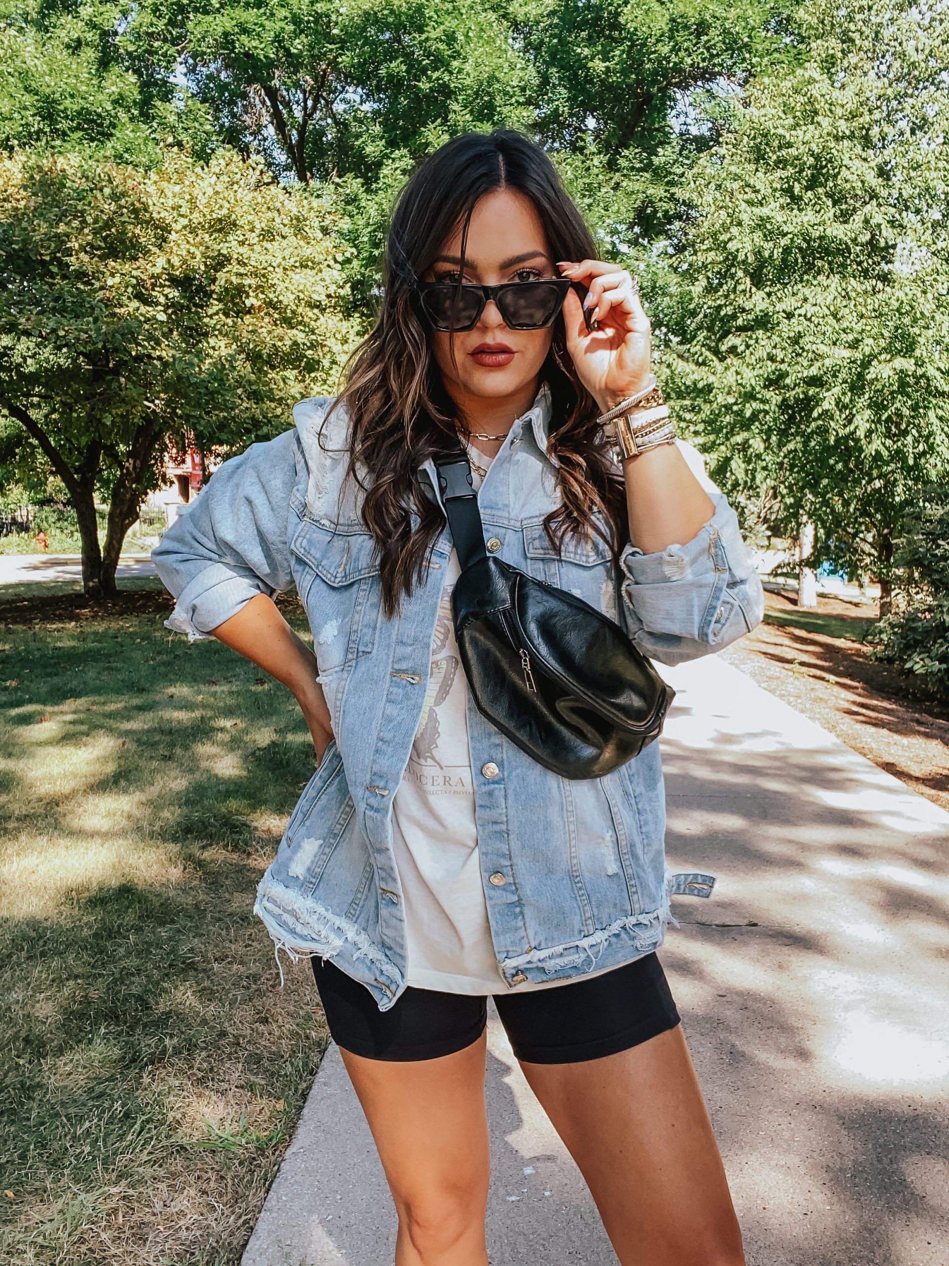 Jean jacket hot sale and biker shorts