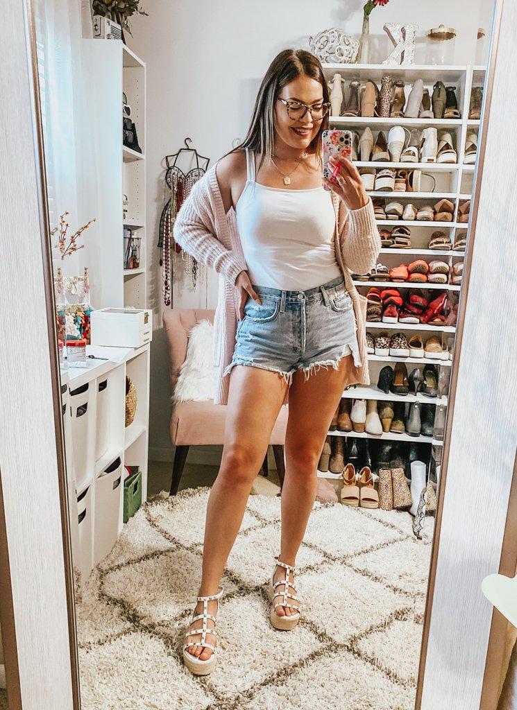 Simple Bodysuit Tank and Denim Shorts Outfit
